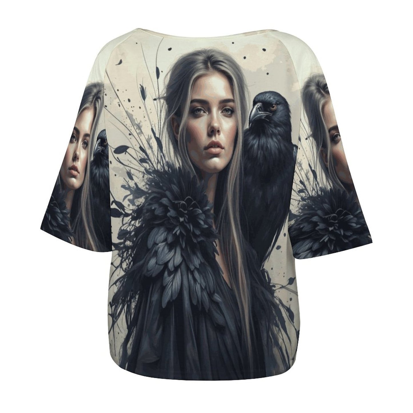 Morrigan and Crow 180gsm Women’s Off the Shoulder Half-Sleeve T-shirt BAT (All-Over Printing)
