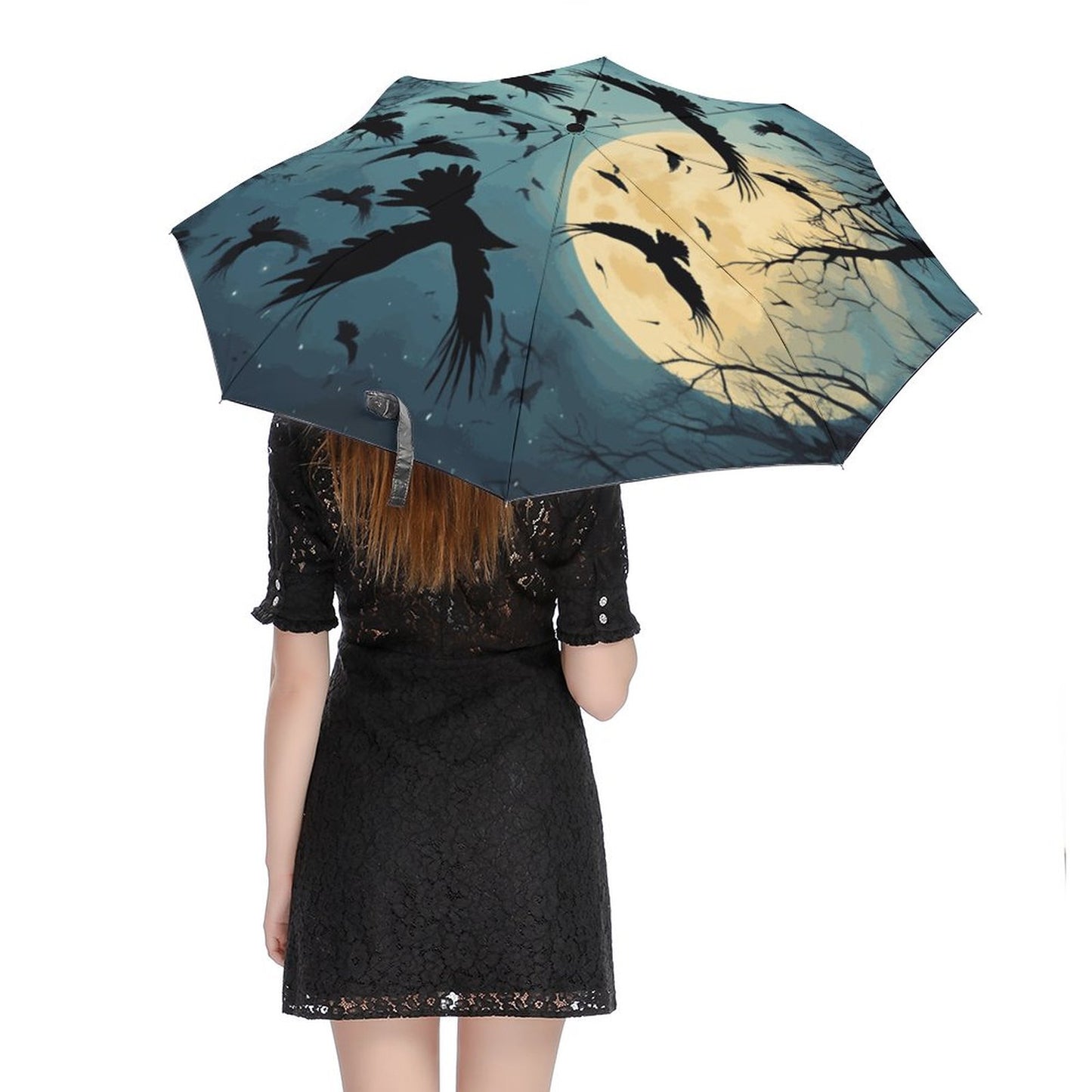 Full Moon Crow Auto Umbrella with Printed Pattern Outside ZYS03-8K