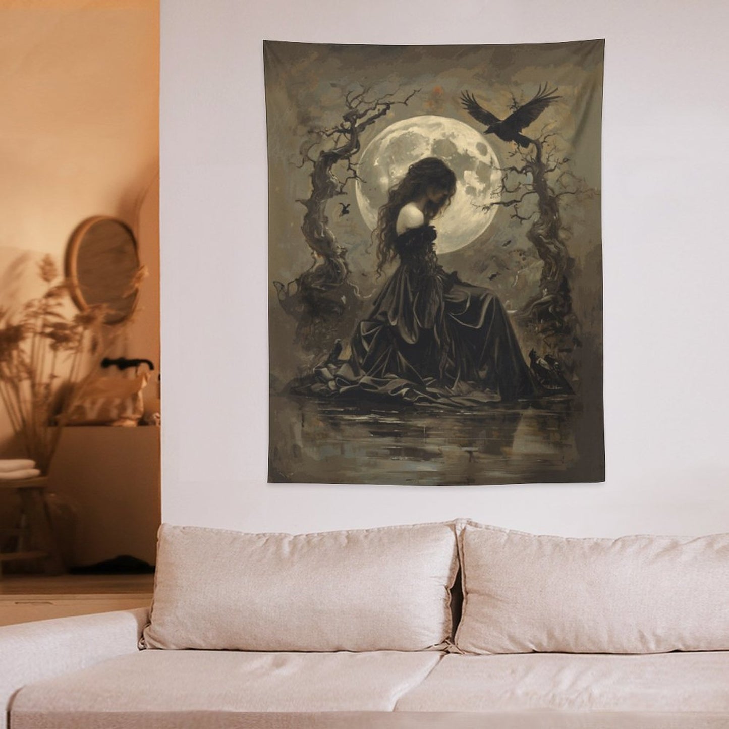 Morrigan Wall Art with Vertical Tapestry