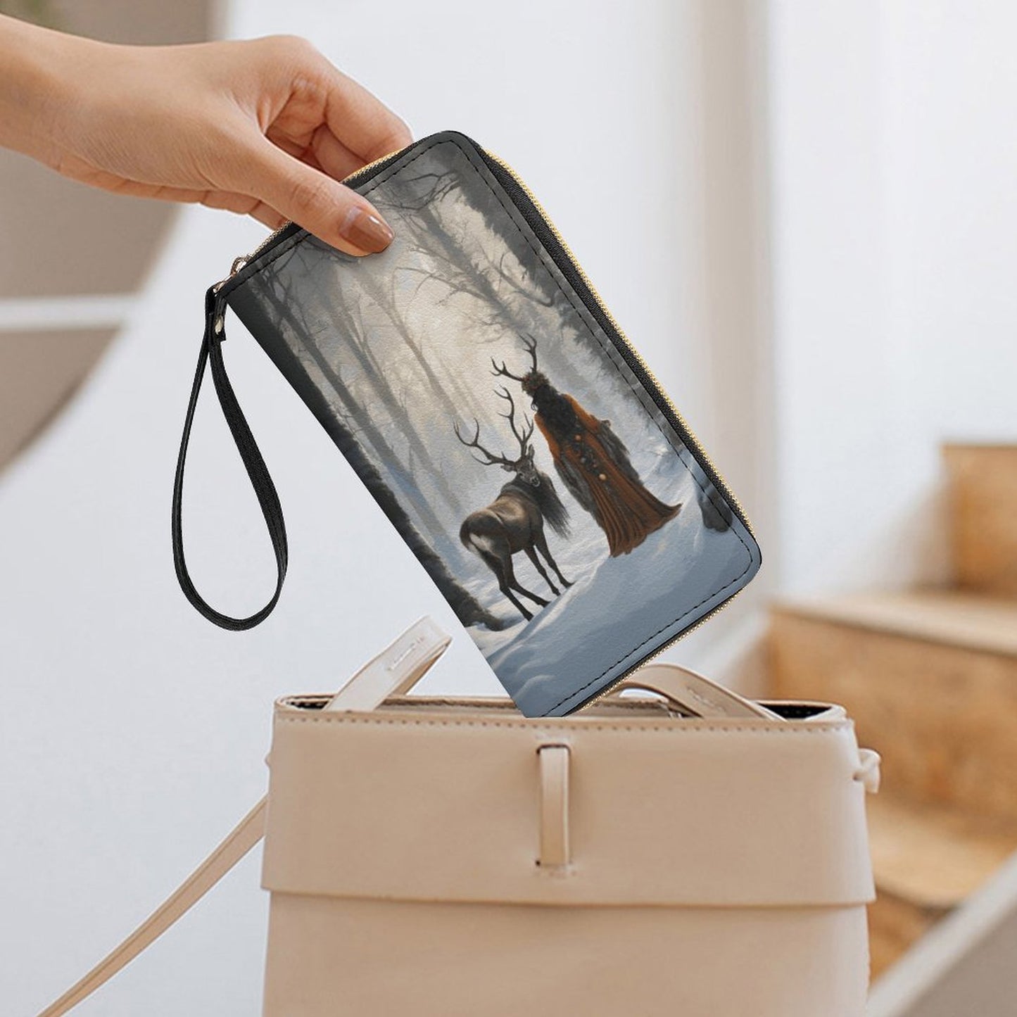 Yule Morning Witch Leather Wallet with Wristlet Strap