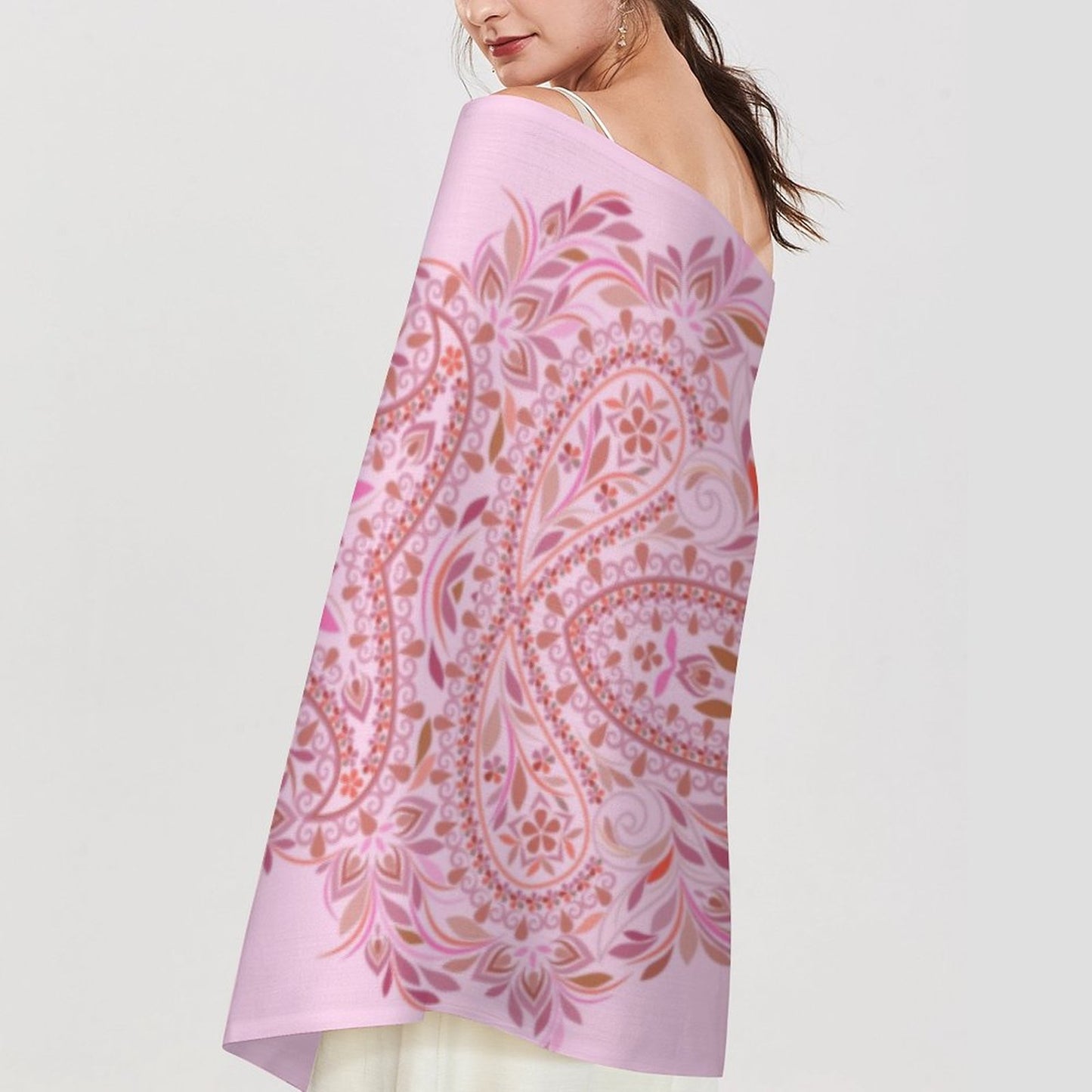 Precious Pink Paisley Cashmere-like Tassel Scarf (All-Over Printing)
