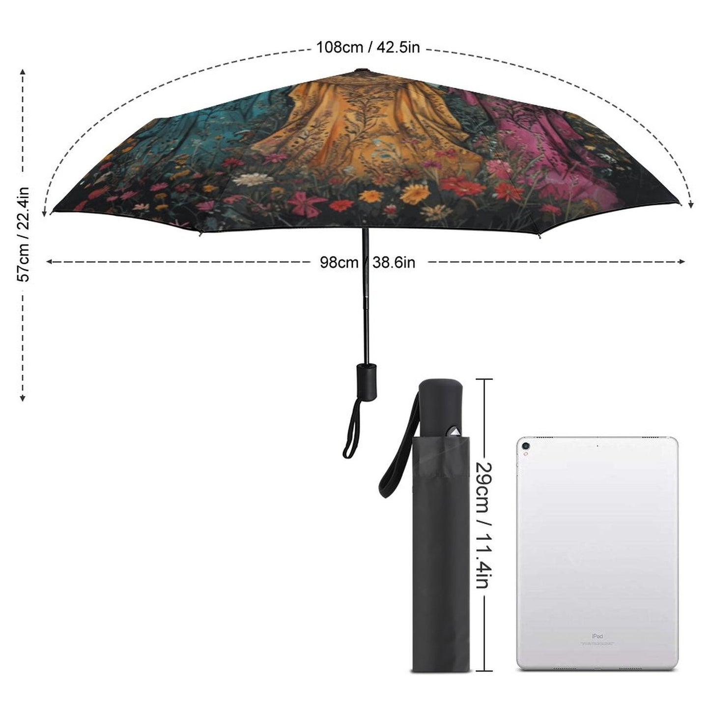 Boho Witches Auto Umbrella with Printed Pattern Outside, Witch Umbrella