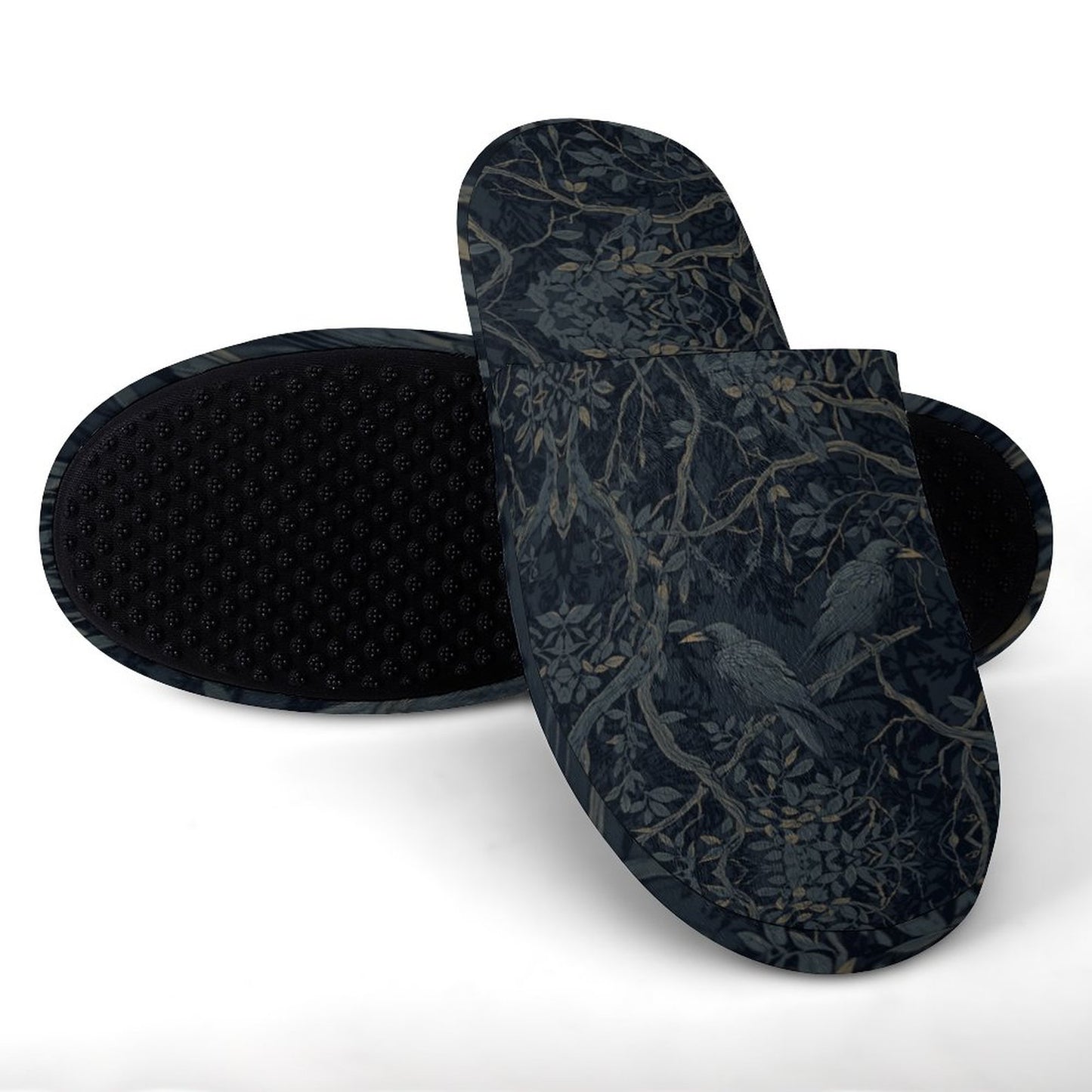 William Morris Inspired Crows Flannel Ladies Cotton Slippers