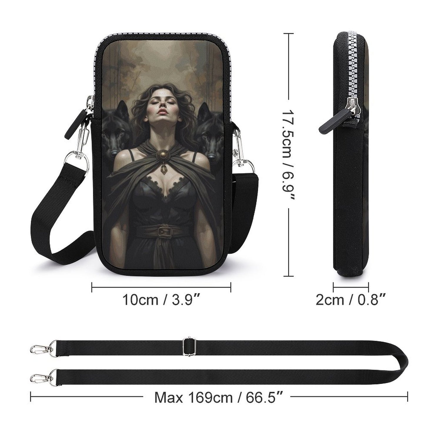 Hectate with Her Wolves Cell Phone Crossbody Pouch