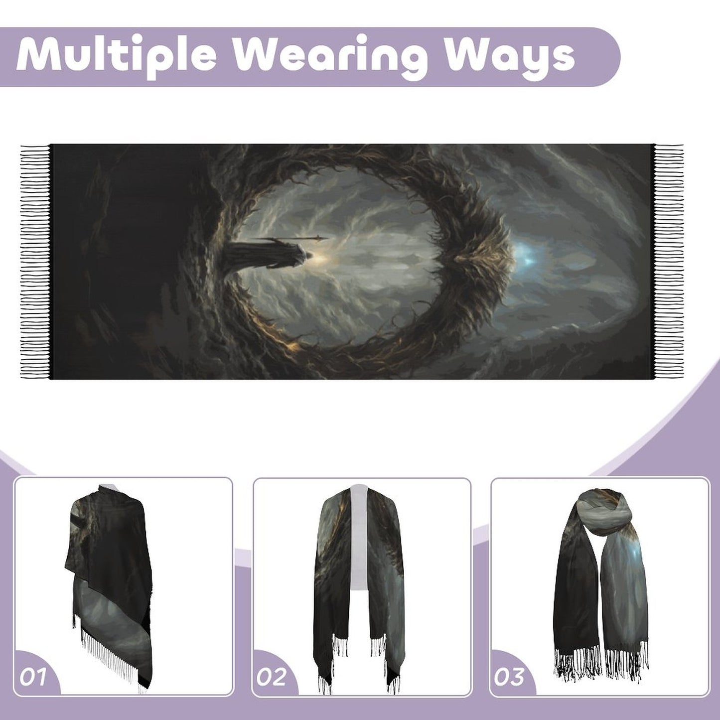 Age of Sigmor Tassel Scarf, Fantasy Gamer Scarf the essence of Sephiroth