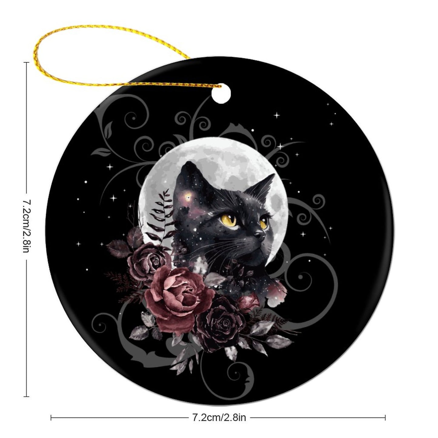 Black Cat Tarot Christmas Ceramic Ornament for Pagan holidays, featuring witch and Yule décor themes, enhance the dark cottagecore aesthetic