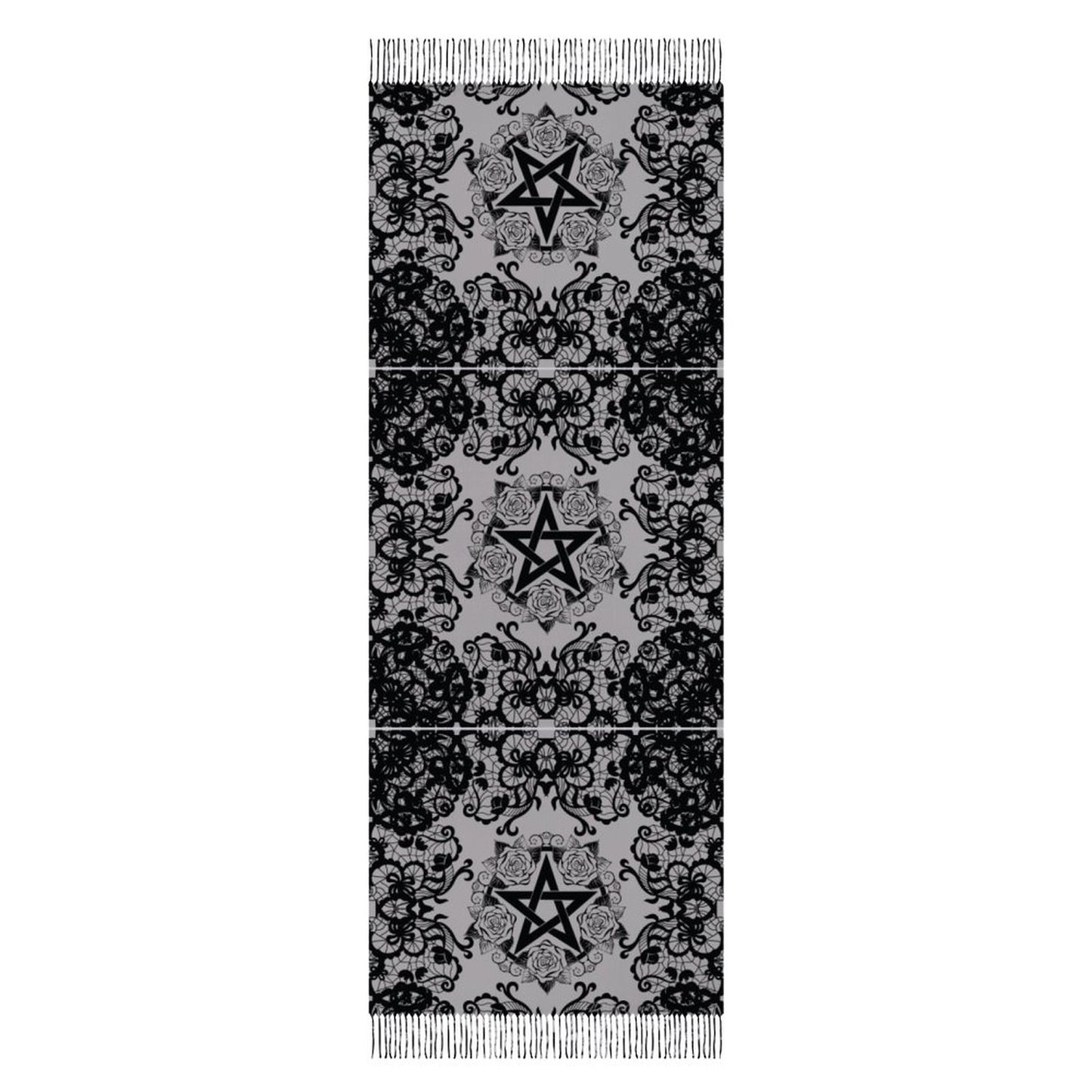 Black Lace Pentagram Tassel Scarf, Witchy Clothing Pentagon Wrap, Occult Gothic Clothing, Fun Witchcore Witchy Stuff for the Holiday Season!