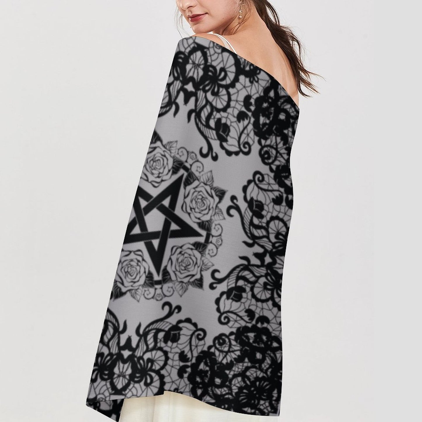 Black Lace Pentagram Tassel Scarf, Witchy Clothing Pentagon Wrap, Occult Gothic Clothing, Fun Witchcore Witchy Stuff for the Holiday Season!