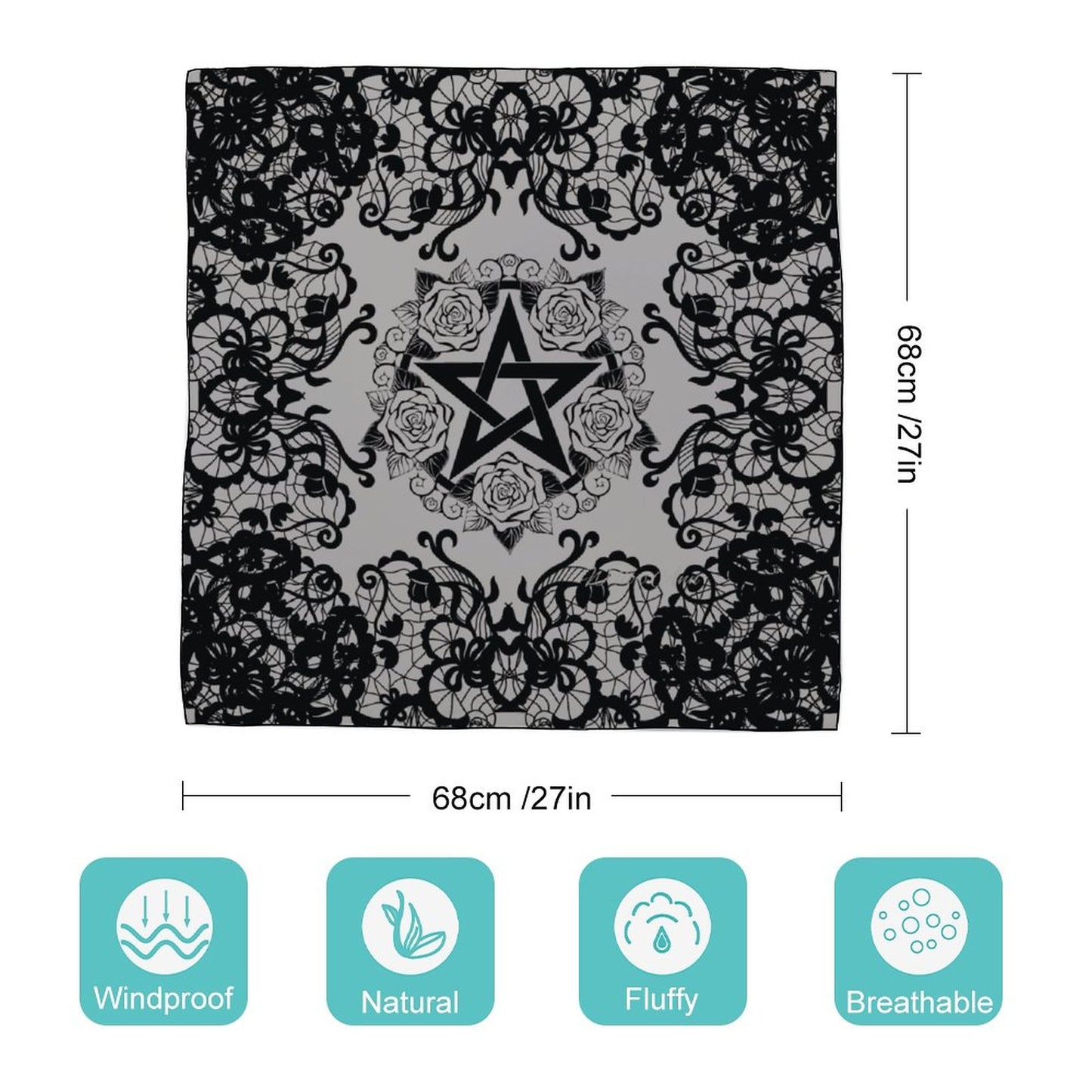 Black Lace Pentagram Women's Scarf, Witchy Clothing Pentagon Wrap, Occult Gothic Clothing, Fun Witchcore Witchy Stuff for the Holiday Season!