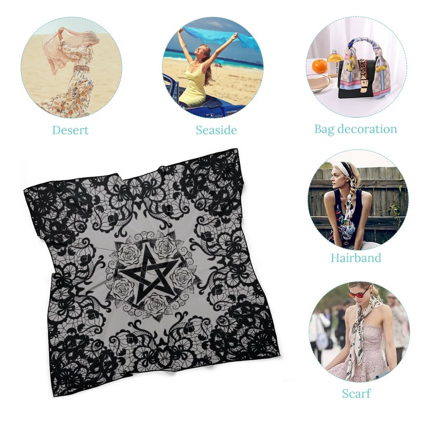 Black Lace Pentagram Women's Scarf, Witchy Clothing Pentagon Wrap, Occult Gothic Clothing, Fun Witchcore Witchy Stuff for the Holiday Season!
