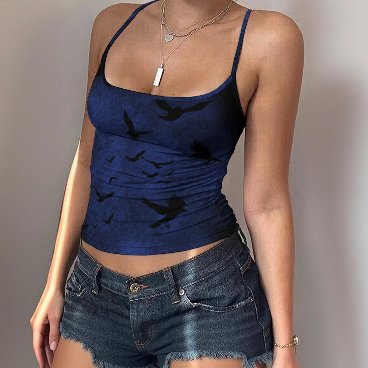 Blue Murder of Crows Spaghetti Strap Tank Top, Corporate Goth Attire