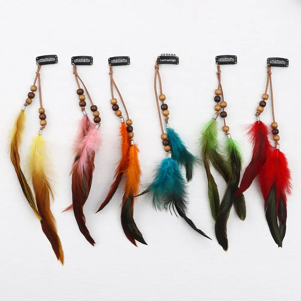 Boho Colored Feather Extensions Comb, Boho Hippie Headpieces