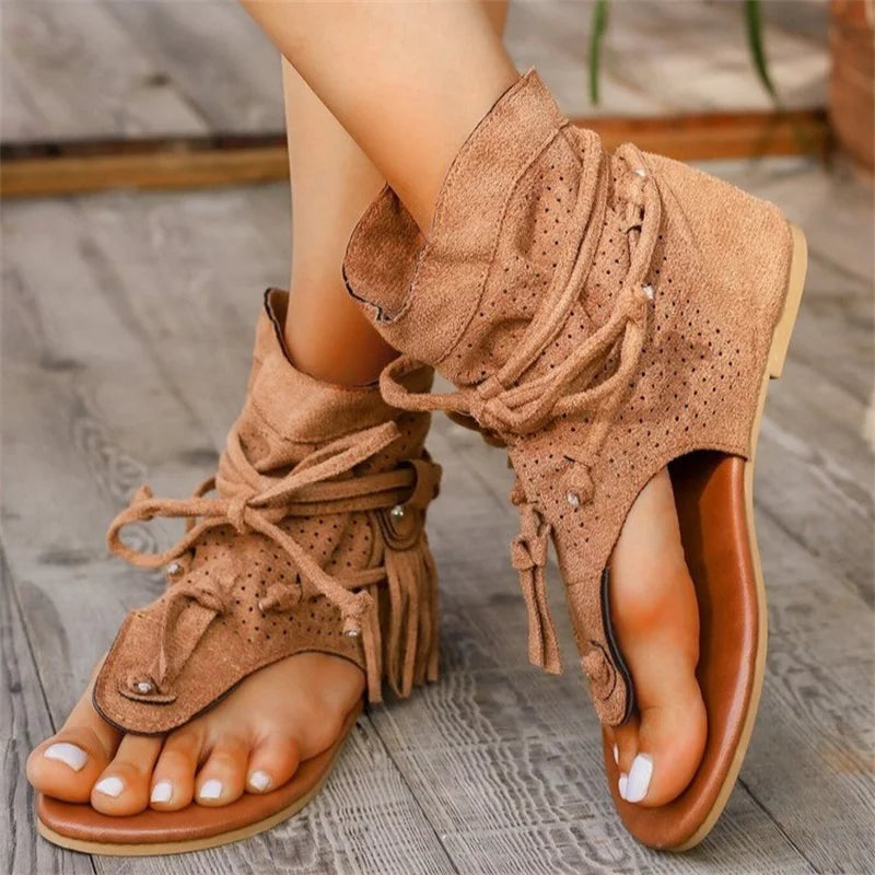 Boho Flat Boot Sandals, Summer Round Toe Breathable Sandalias De Mujer