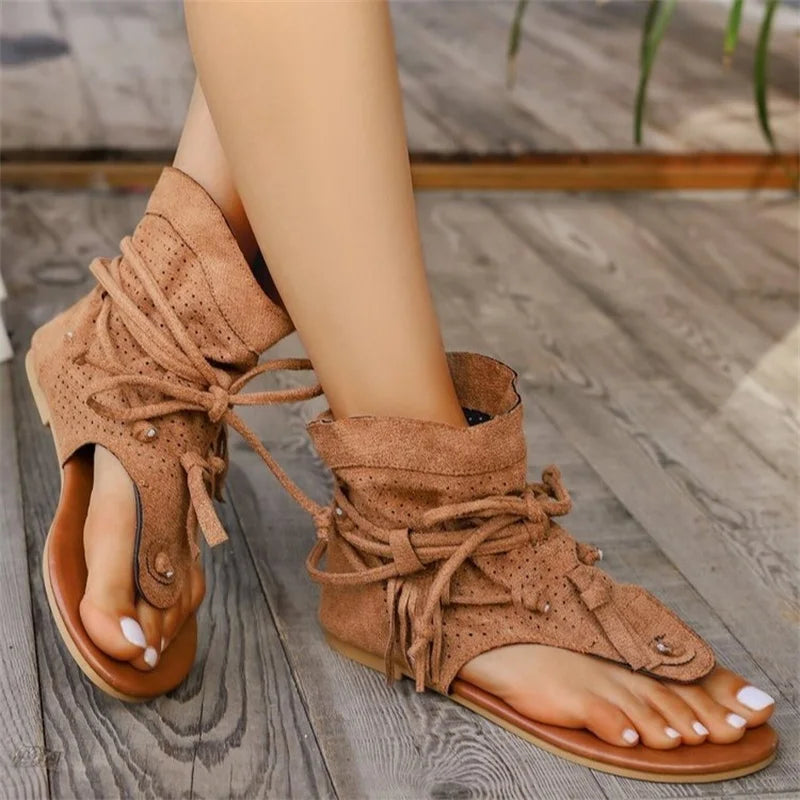 Boho Flat Boot Sandals, Summer Round Toe Breathable Sandalias De Mujer