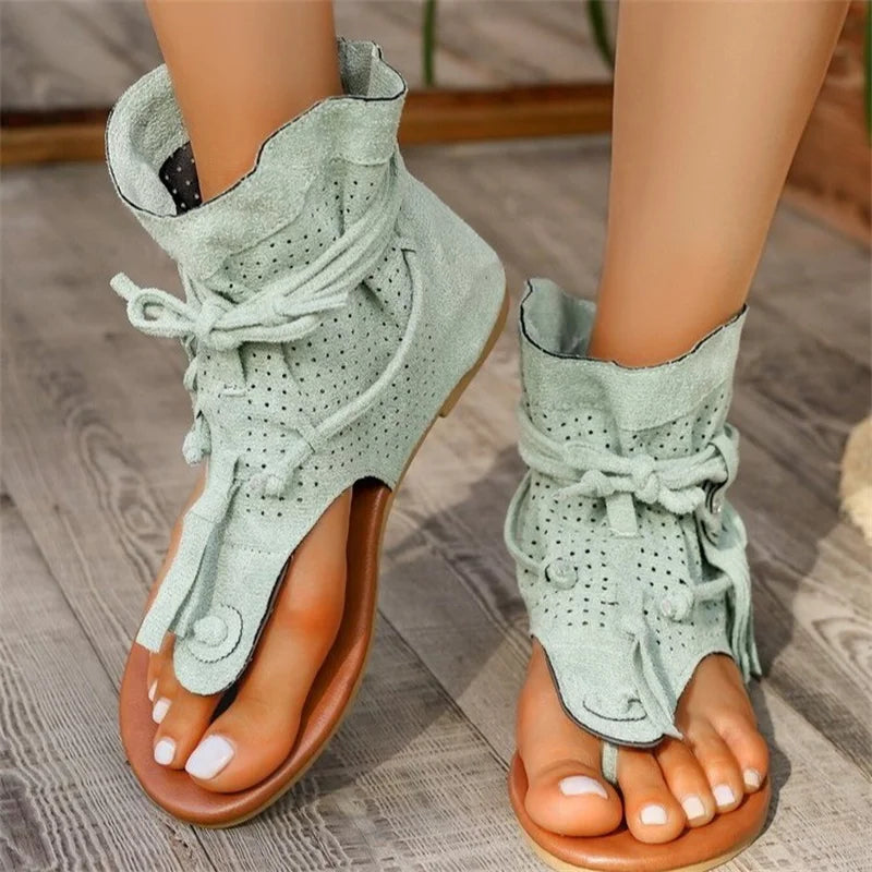 Boho Flat Boot Sandals, Summer Round Toe Breathable Sandalias De Mujer