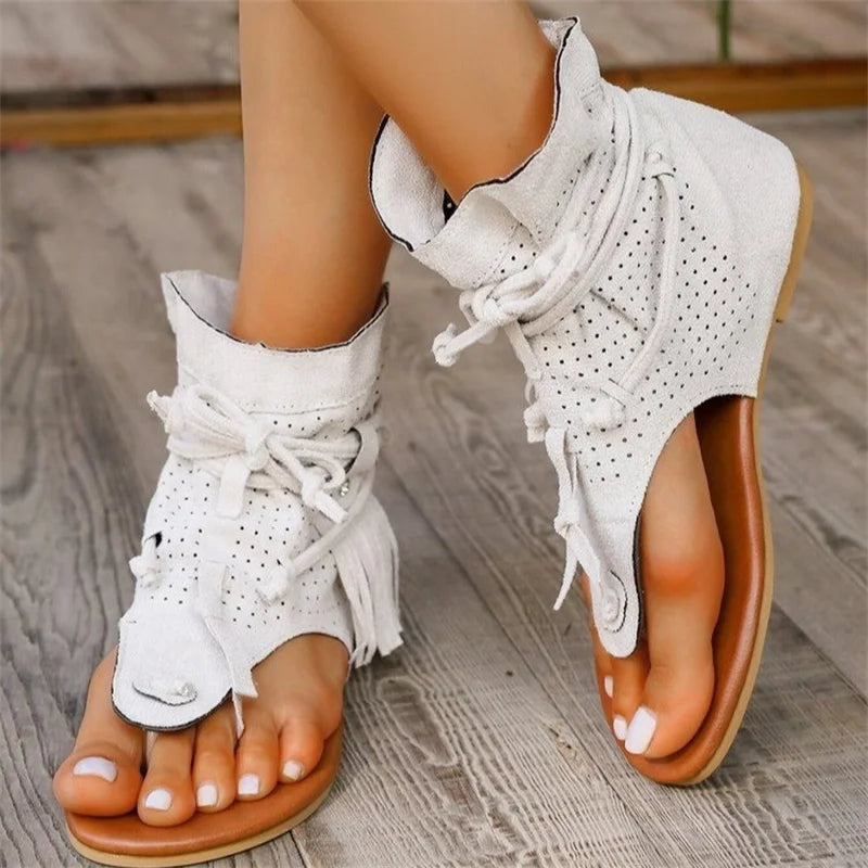 Boho Flat Boot Sandals, Summer Round Toe Breathable Sandalias De Mujer