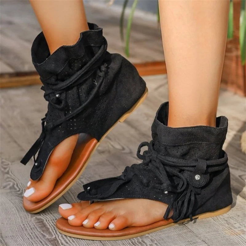 Boho Flat Boot Sandals, Summer Round Toe Breathable Sandalias De Mujer
