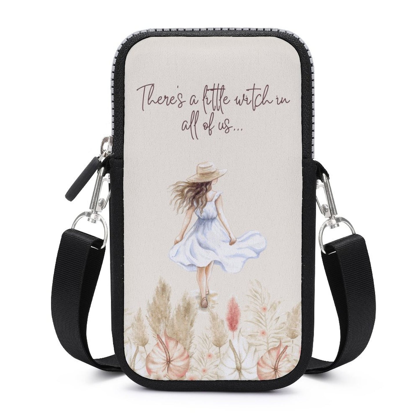 Boho Girl Cell Phone Crossbody Pouch, Personalized Crossbody Pouch