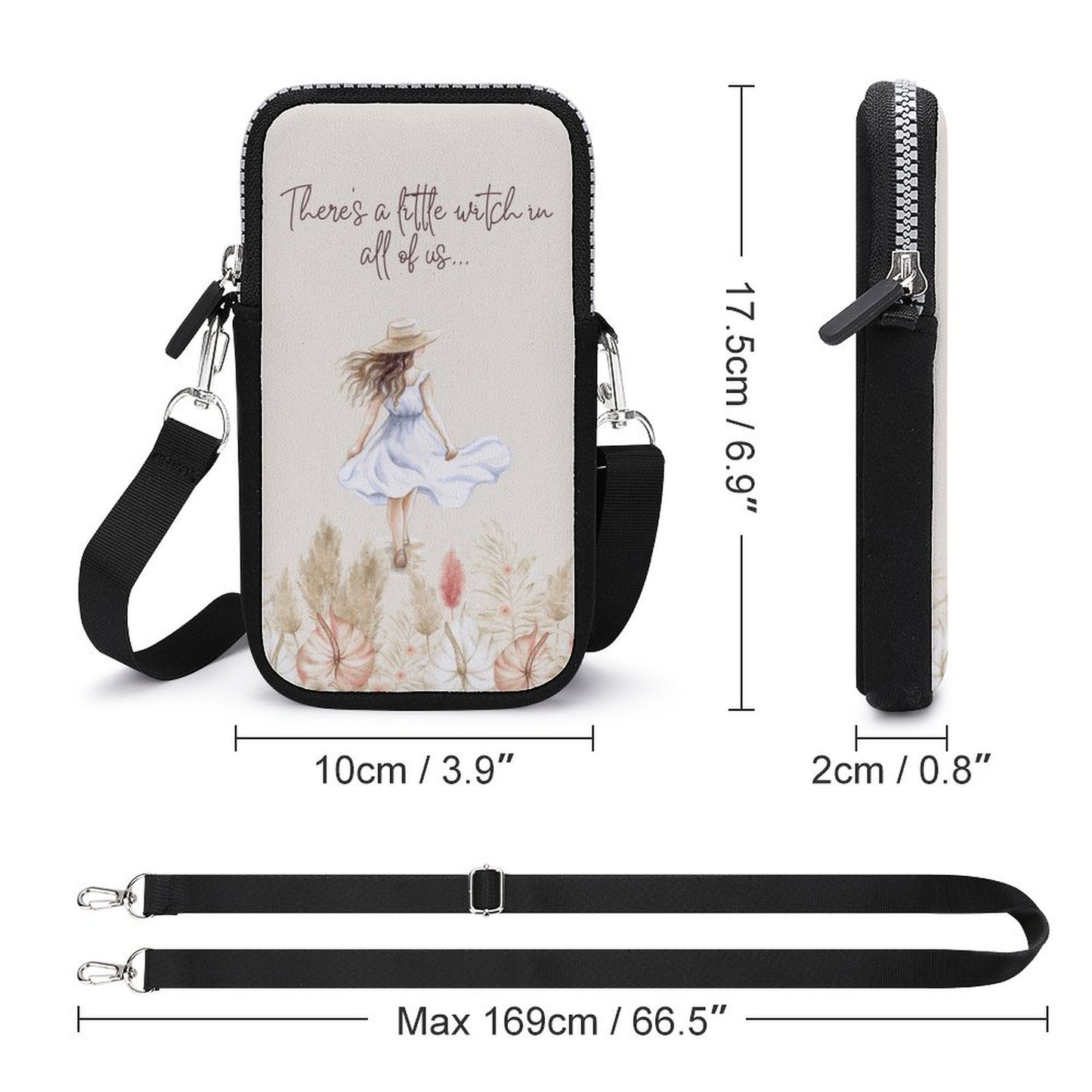 Boho Girl Cell Phone Crossbody Pouch, Personalized Crossbody Pouch