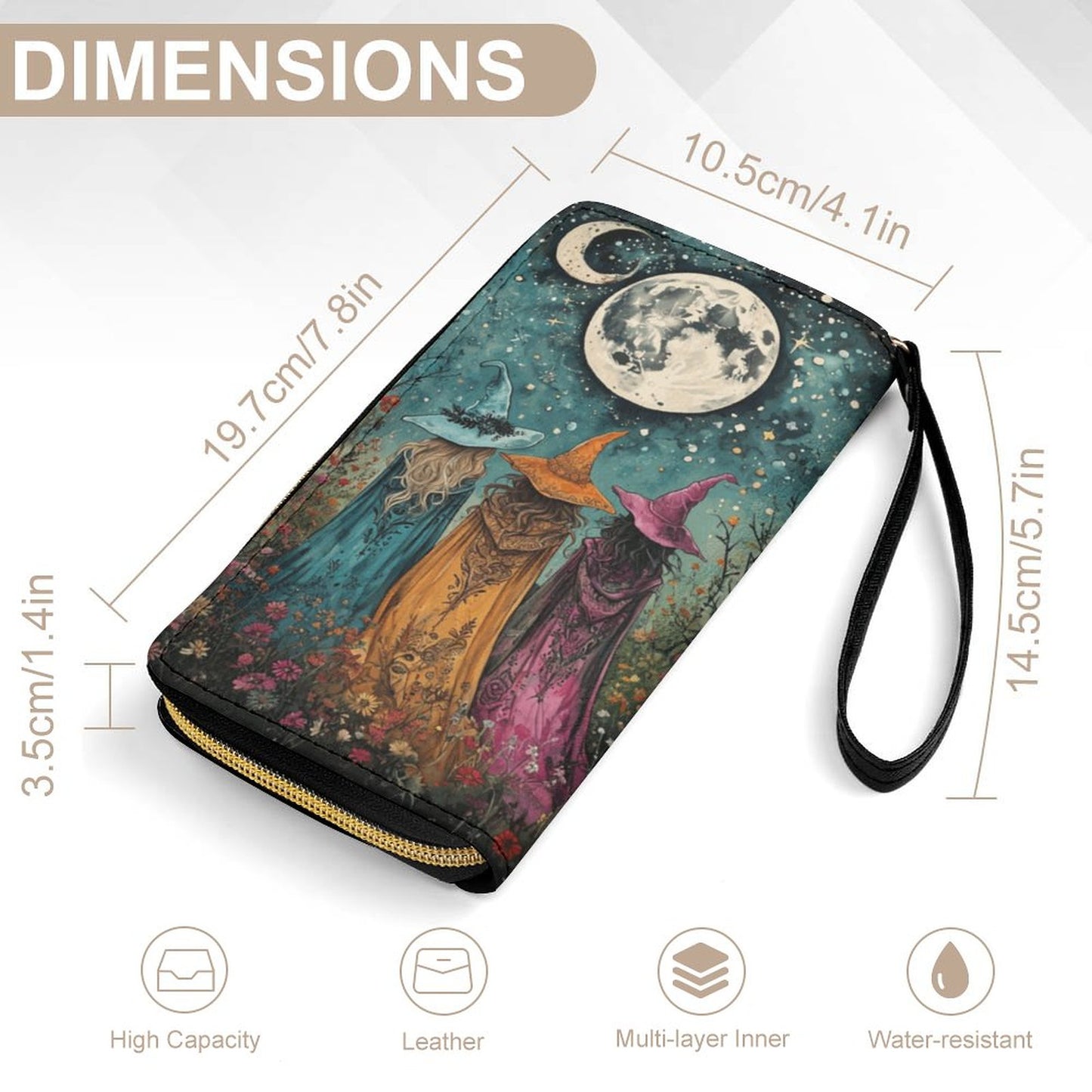 Boho Witches Leather Wallet with Wristlet Strap, Witch Wristlet pagan gift