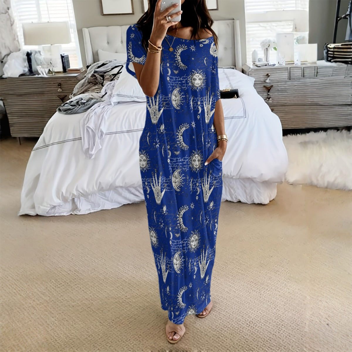 Celestial Moon & Sun Long Dress With Pocket, Witchy Boho Style, Practi – The Witchy Gypsy
