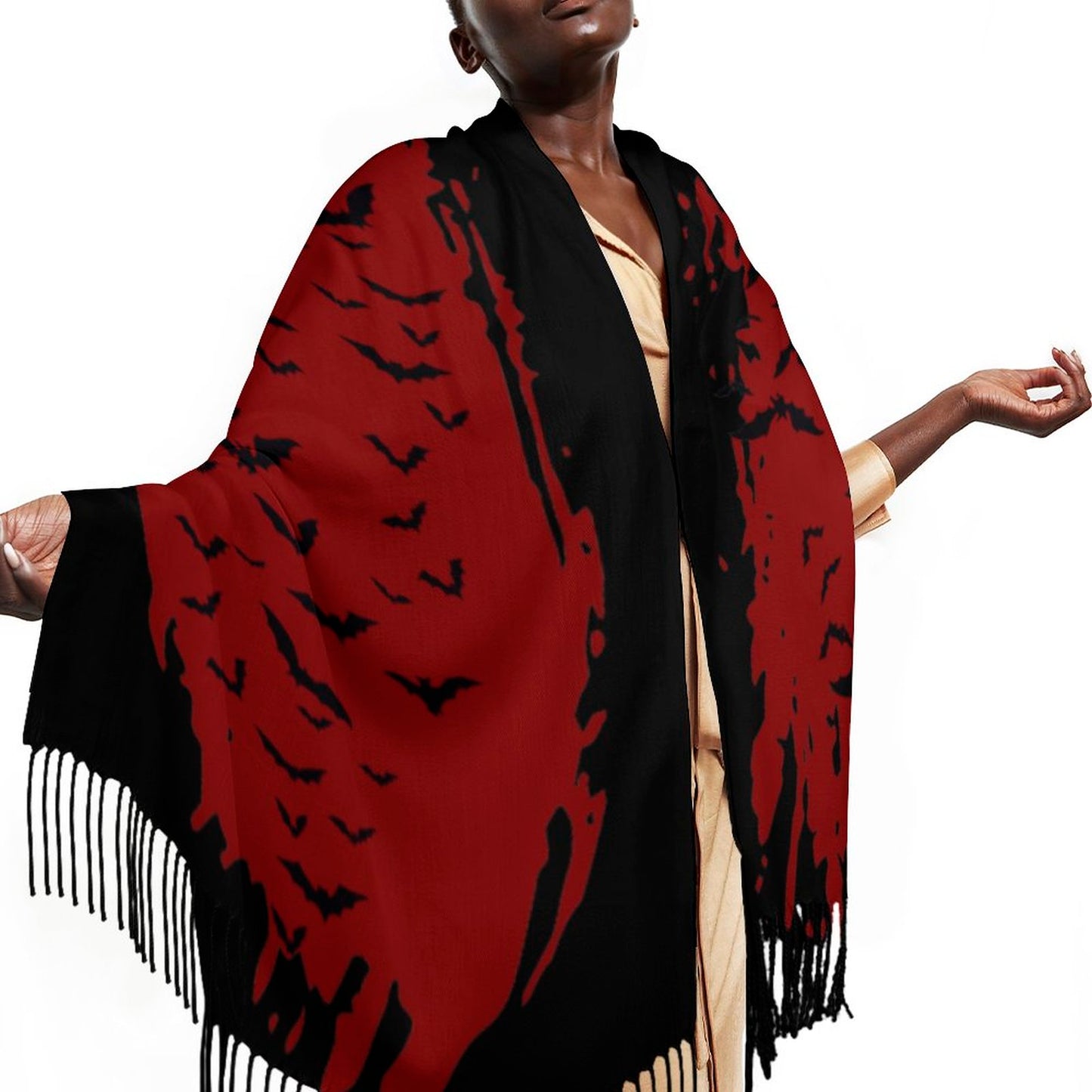 Cloud of Bats Oxblood Super Soft Tassel Scarf, Gothic Clothing