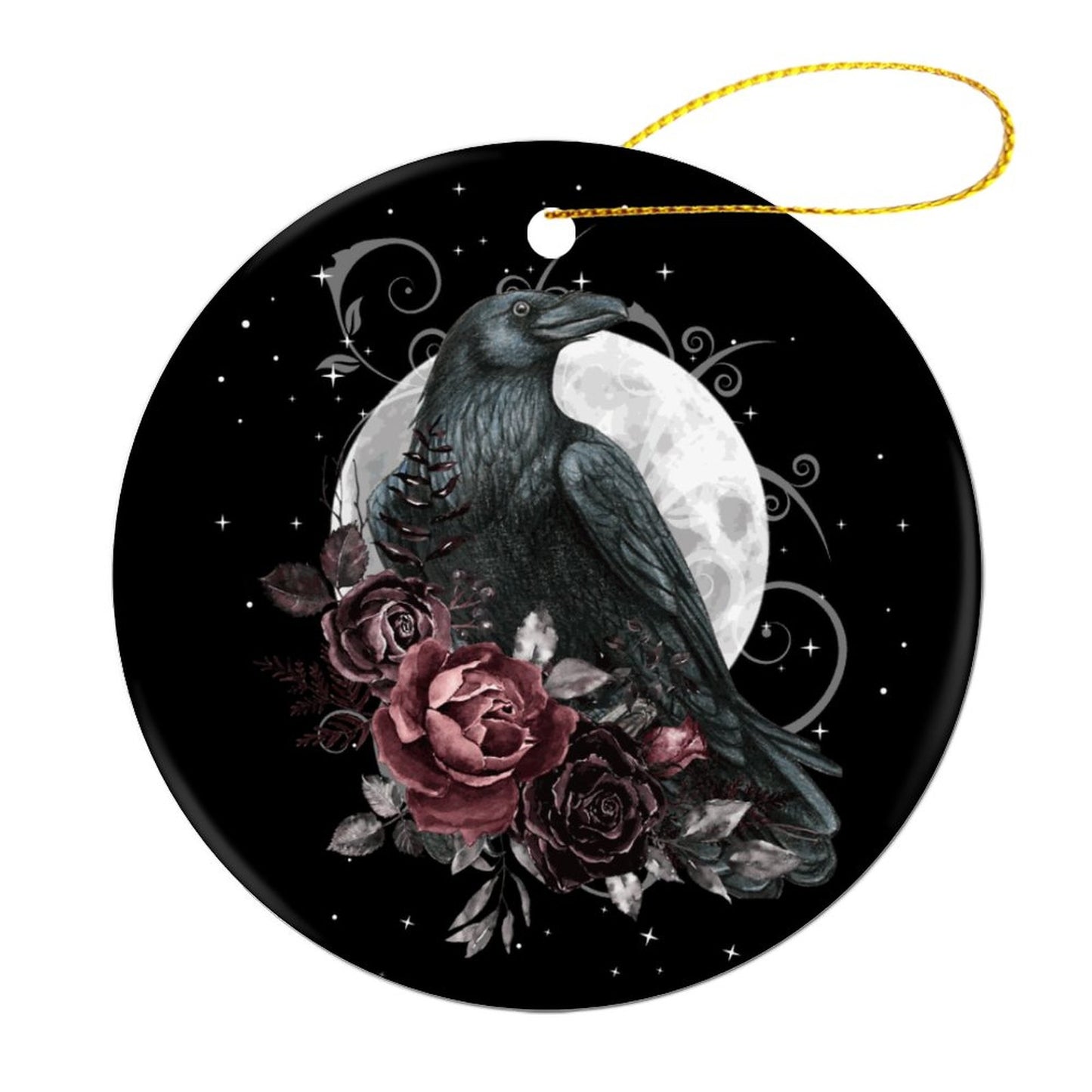 Crow Tarot Round Christmas Ceramic Ornament, pagan holiday ornaments, witch ball,witch ornament, yule decorations, Crow tarot,Raven ornament