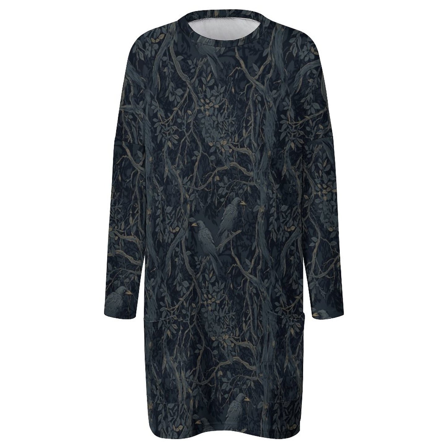 Dark patterned dress on a white background