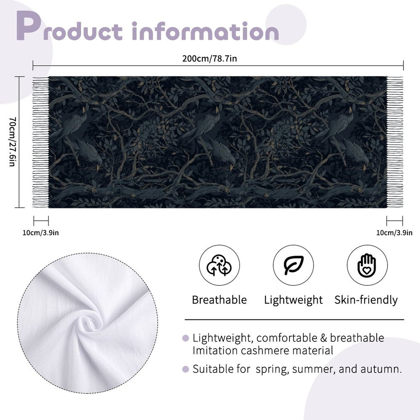 Dark Academia Crow Tassel Scarf: Gothic Fall Fashion