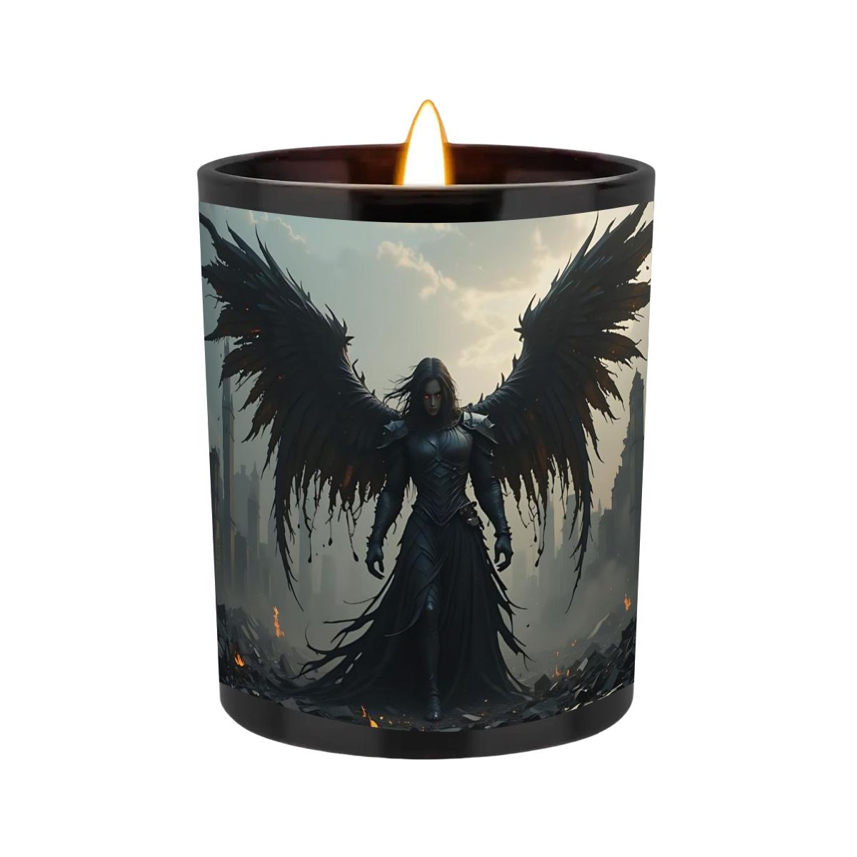 Candle with an angelic design on a white background