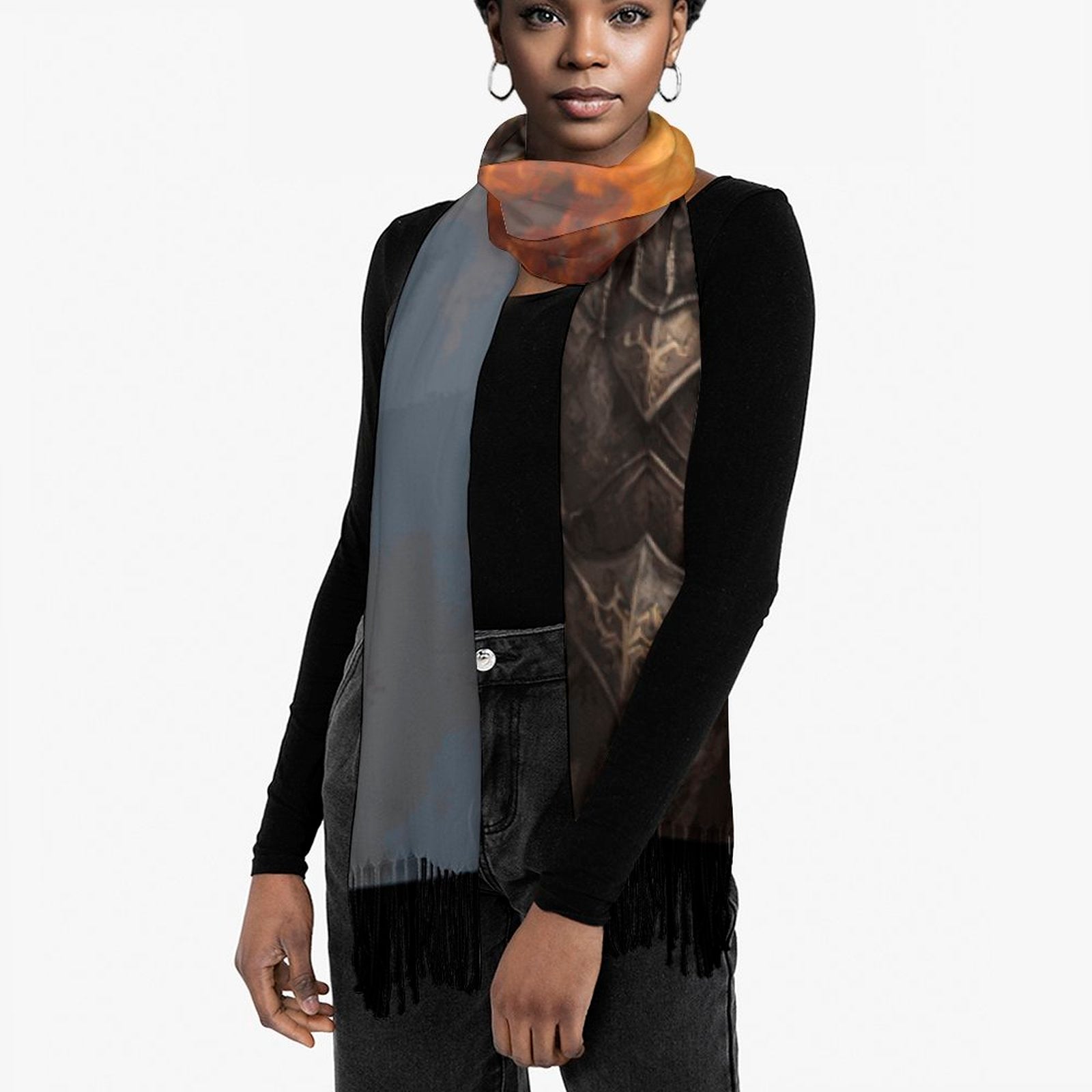 Dark Knight Warrior Tassel Scarf, Witchcore Fantasy Gamer Scarf