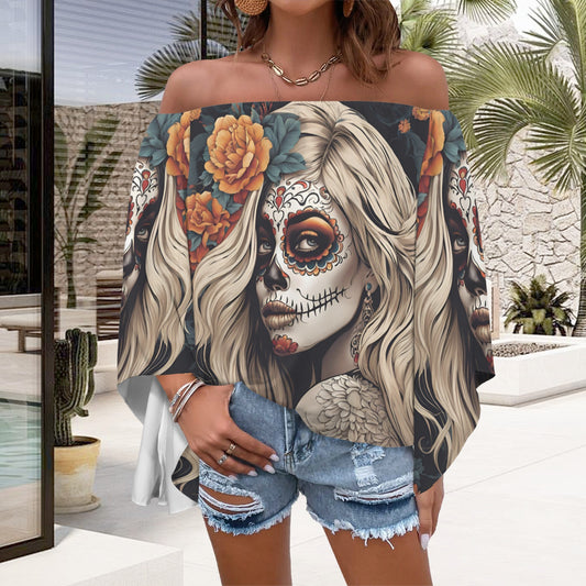 Day of the Dead Blond Off the Shoulder T-shirt, Witchcore Dia de los muertos shirt