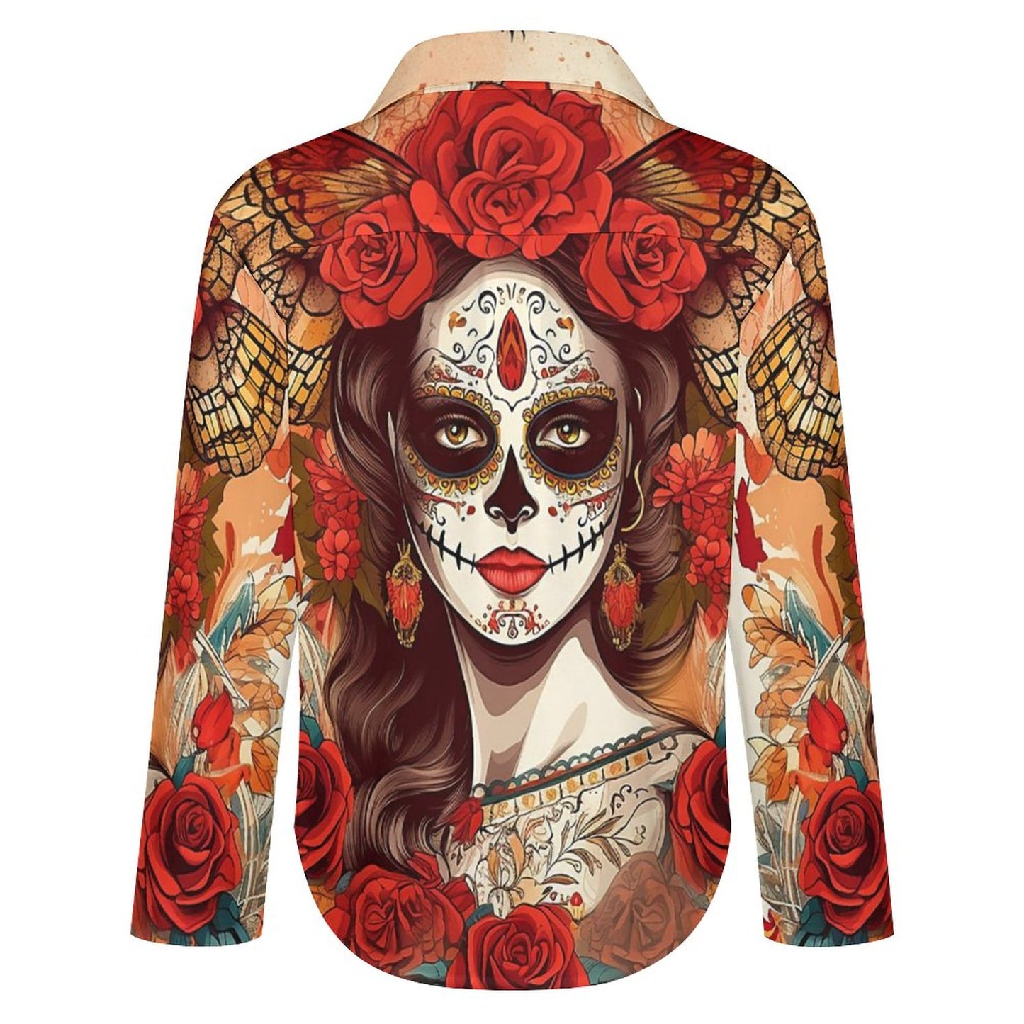 Day of the Dead Sugar Skull Flower Crown Blouse, Witchy Skull