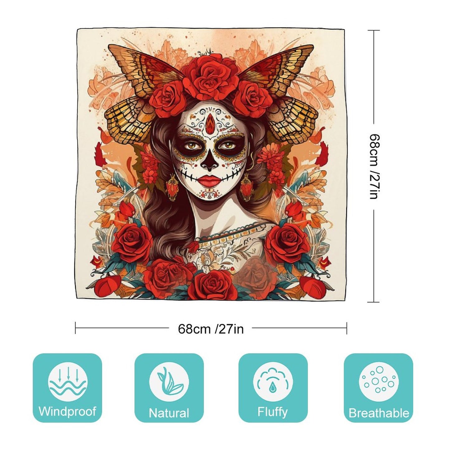 Day of the Dead Women's Scarf, Festive Sugar Skull Scarf - Mexican Scarf Vibrant Day of the Dead Accessory Headband Bandana Neckerchief