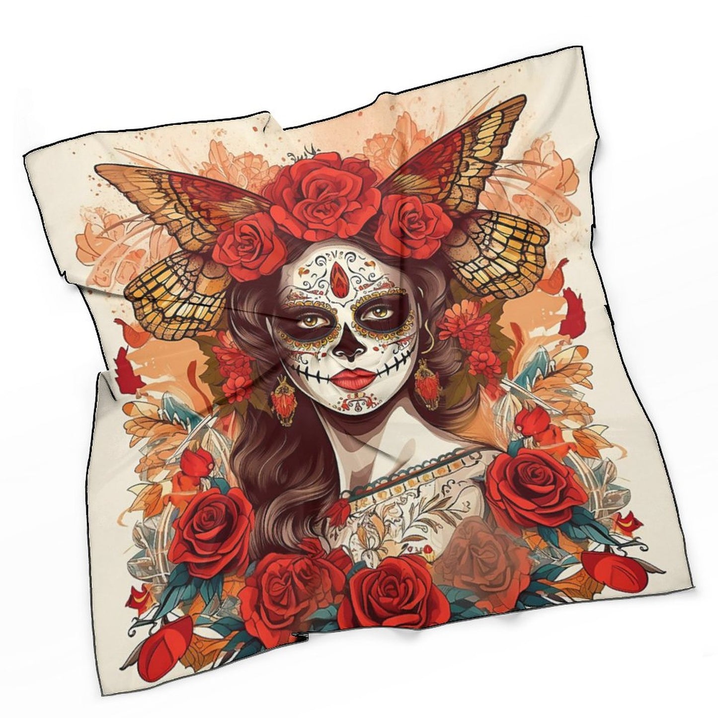 Day of the Dead Women's Scarf, Festive Sugar Skull Scarf - Mexican Scarf Vibrant Day of the Dead Accessory Headband Bandana Neckerchief