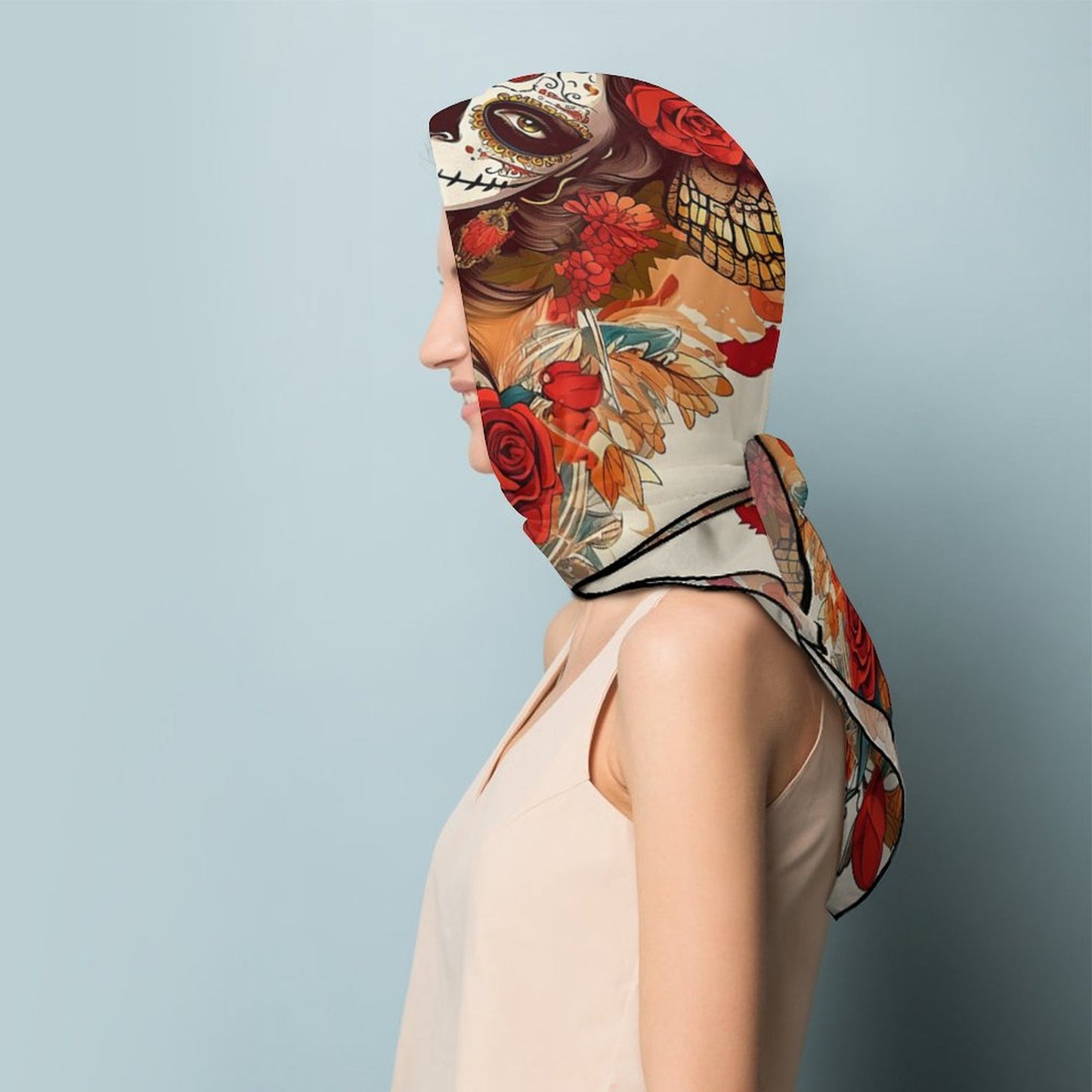 Day of the Dead Women's Scarf, Festive Sugar Skull Scarf - Mexican Scarf Vibrant Day of the Dead Accessory Headband Bandana Neckerchief