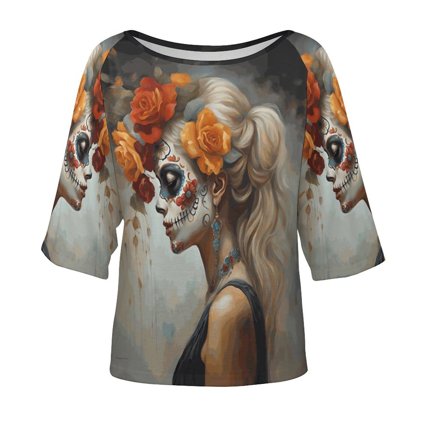 Day of the Dead Yellow Rose Off the Shoulder Blouse, Dia de los muertos shirt