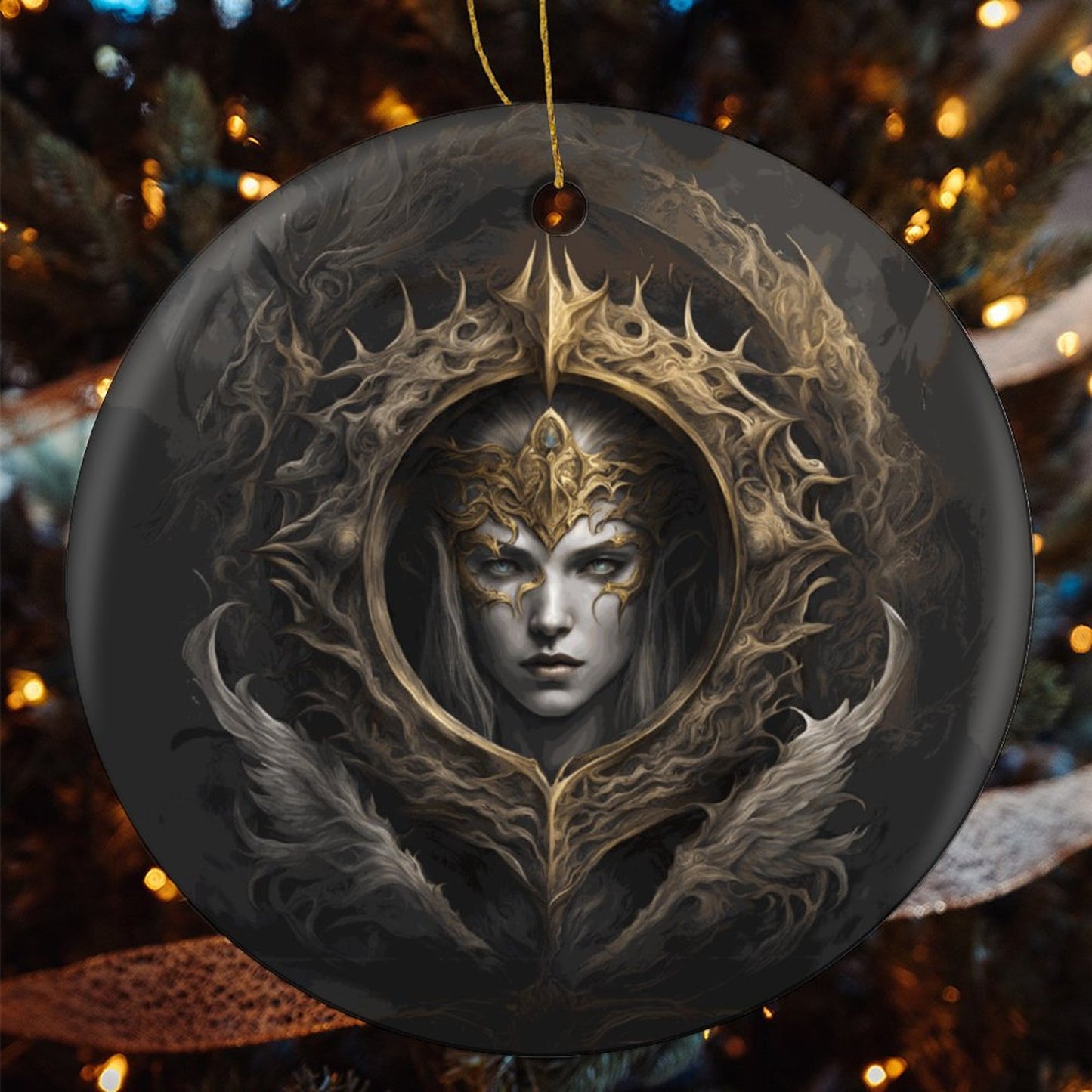 Elden Ring Qween Christmas Ceramic Ornament, Fantasy Elden Ring Queen