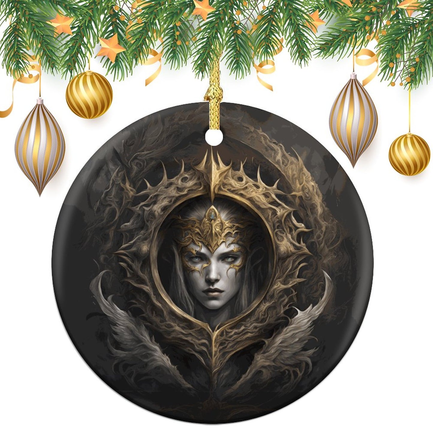 Elden Ring Qween Christmas Ceramic Ornament, Fantasy Elden Ring Queen