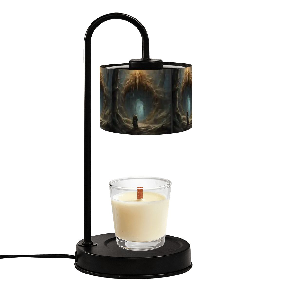 Black lamp with a candle on a white background