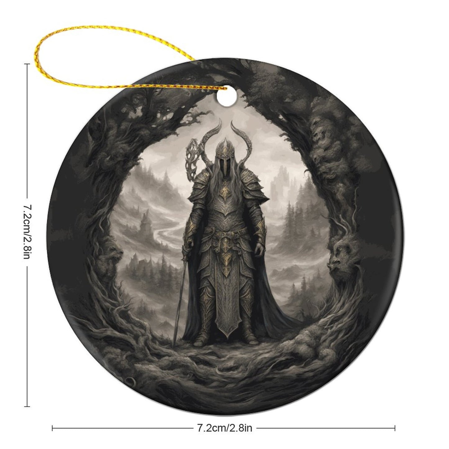 Elden Ring Warrior King Christmas Ceramic Ornament, adorned with the essence of Sephiroth, Age of Sigmar, Dark Souls, and Yule Gothic elegance