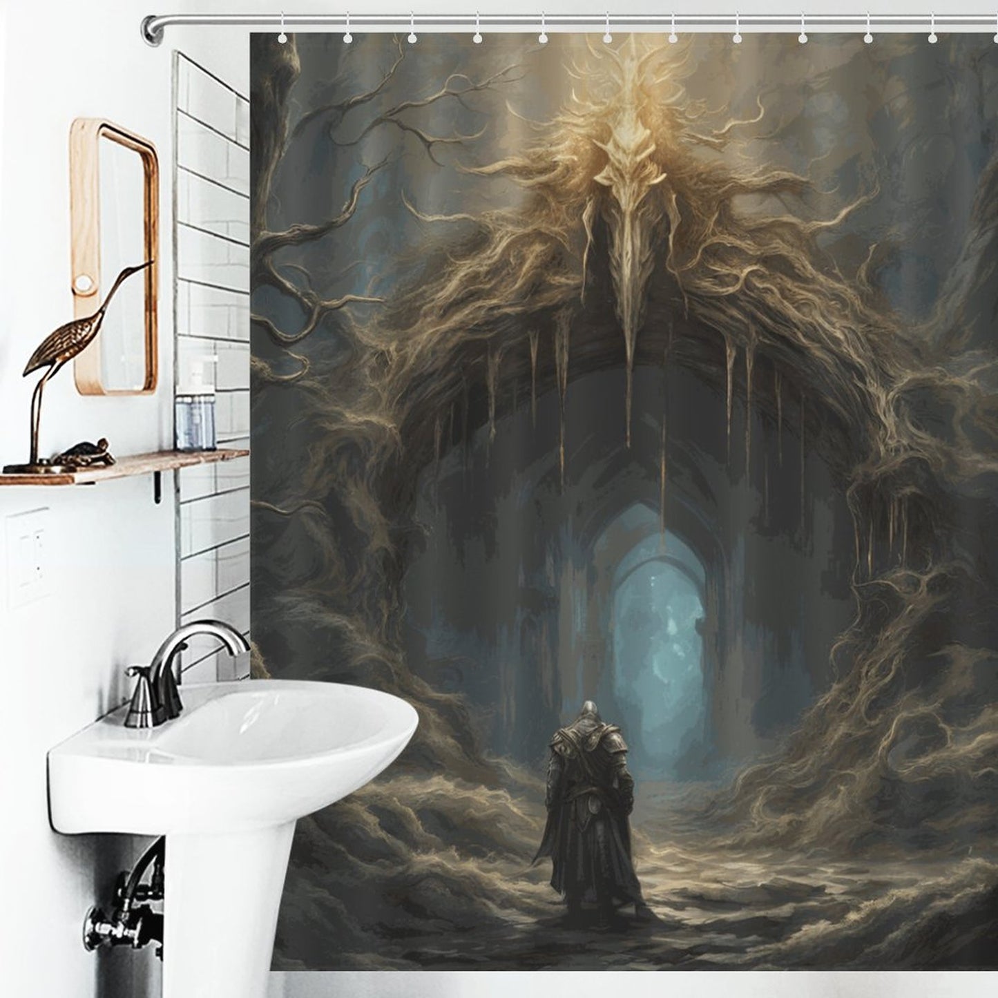 Elden Ring Warrior Shower Curtain, Gothic Folklore Gamer merch