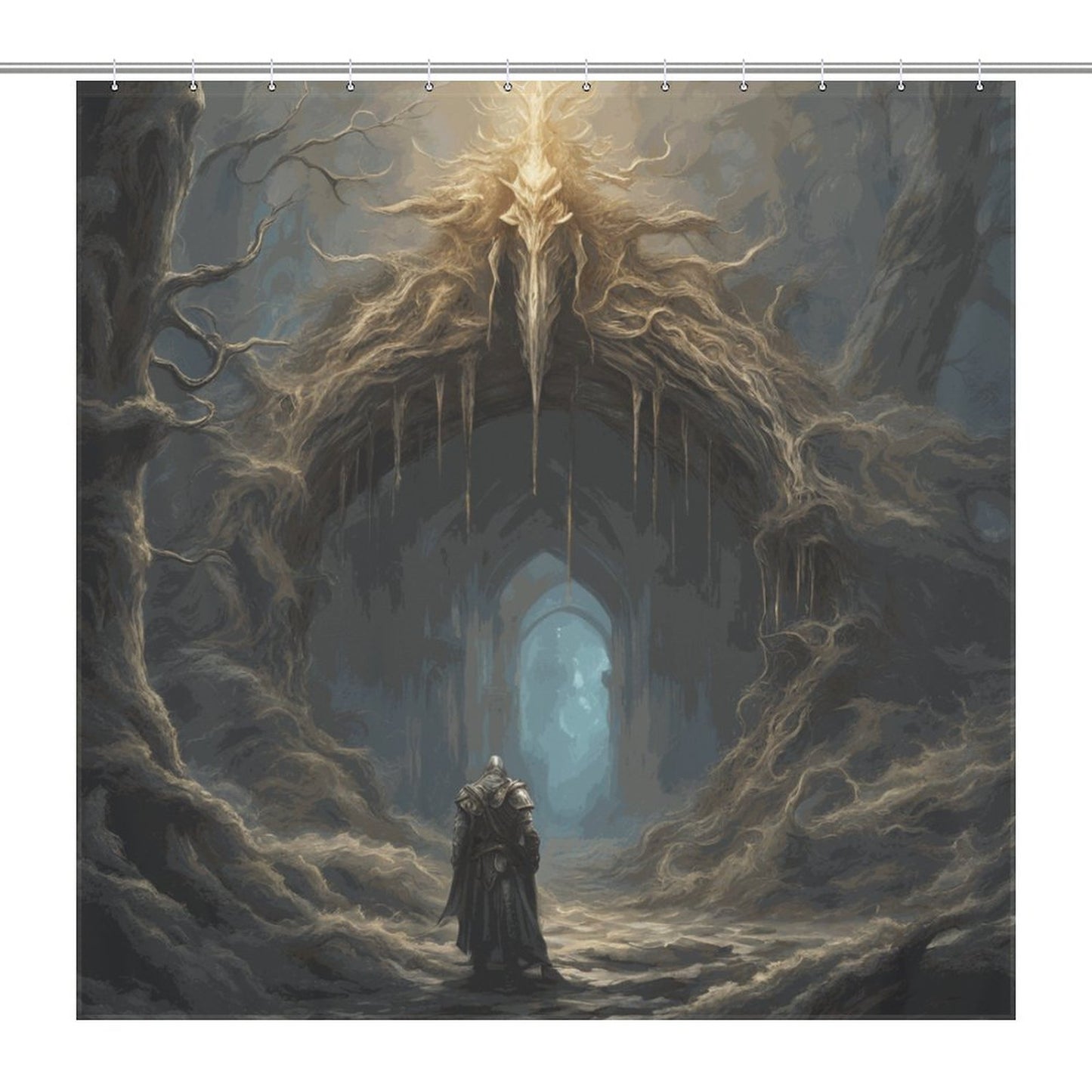 Elden Ring Warrior Shower Curtain, Gothic Folklore Gamer merch