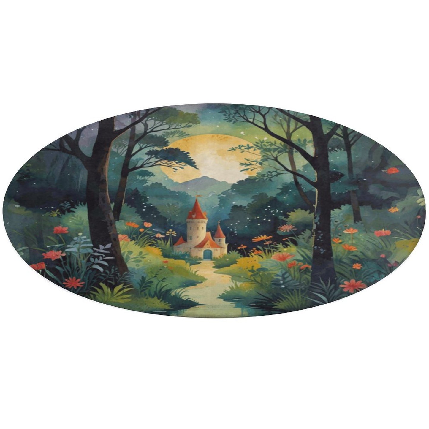 Fairytale Castle Round Coral Velvet Warm Floor Mat, Non-slip Coral Velvet Warm Floor Mat