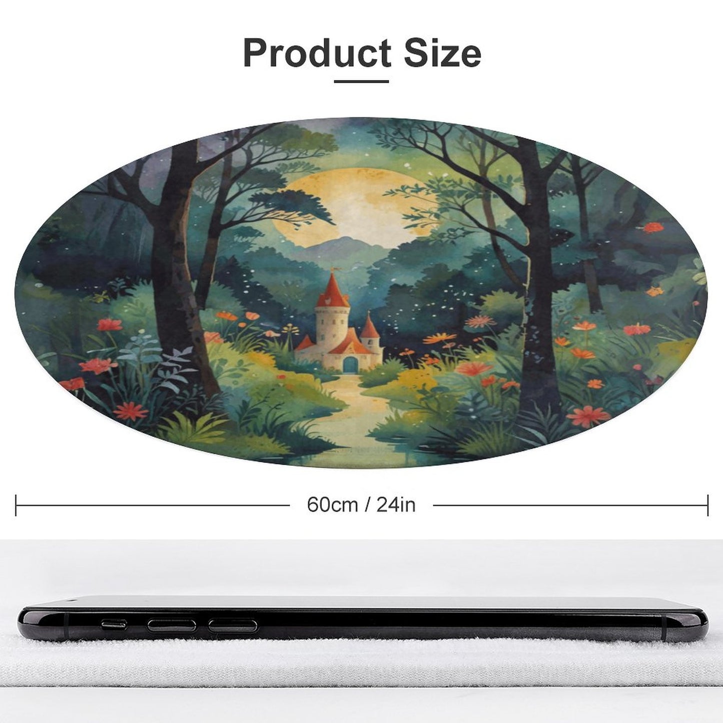 Fairytale Castle Round Coral Velvet Warm Floor Mat, Non-slip Coral Velvet Warm Floor Mat