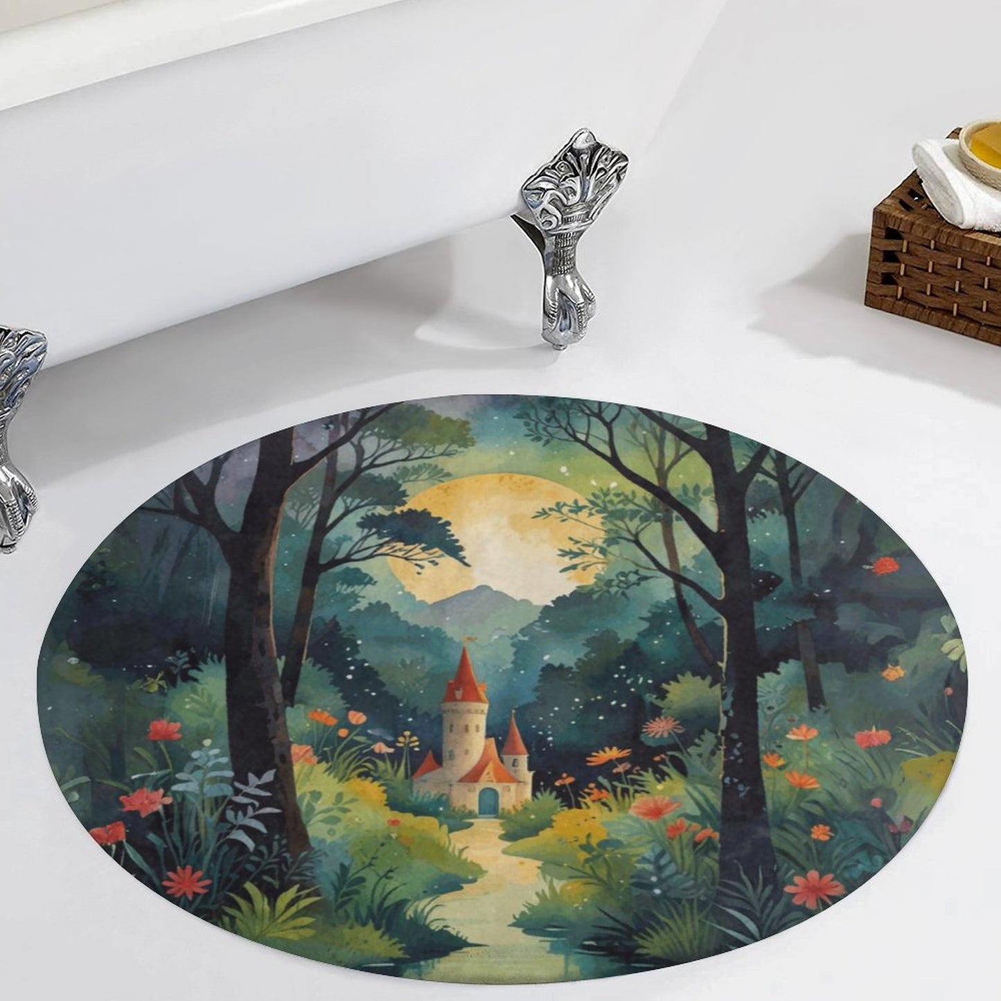 Fairytale Castle Round Coral Velvet Warm Floor Mat, Non-slip Coral Velvet Warm Floor Mat