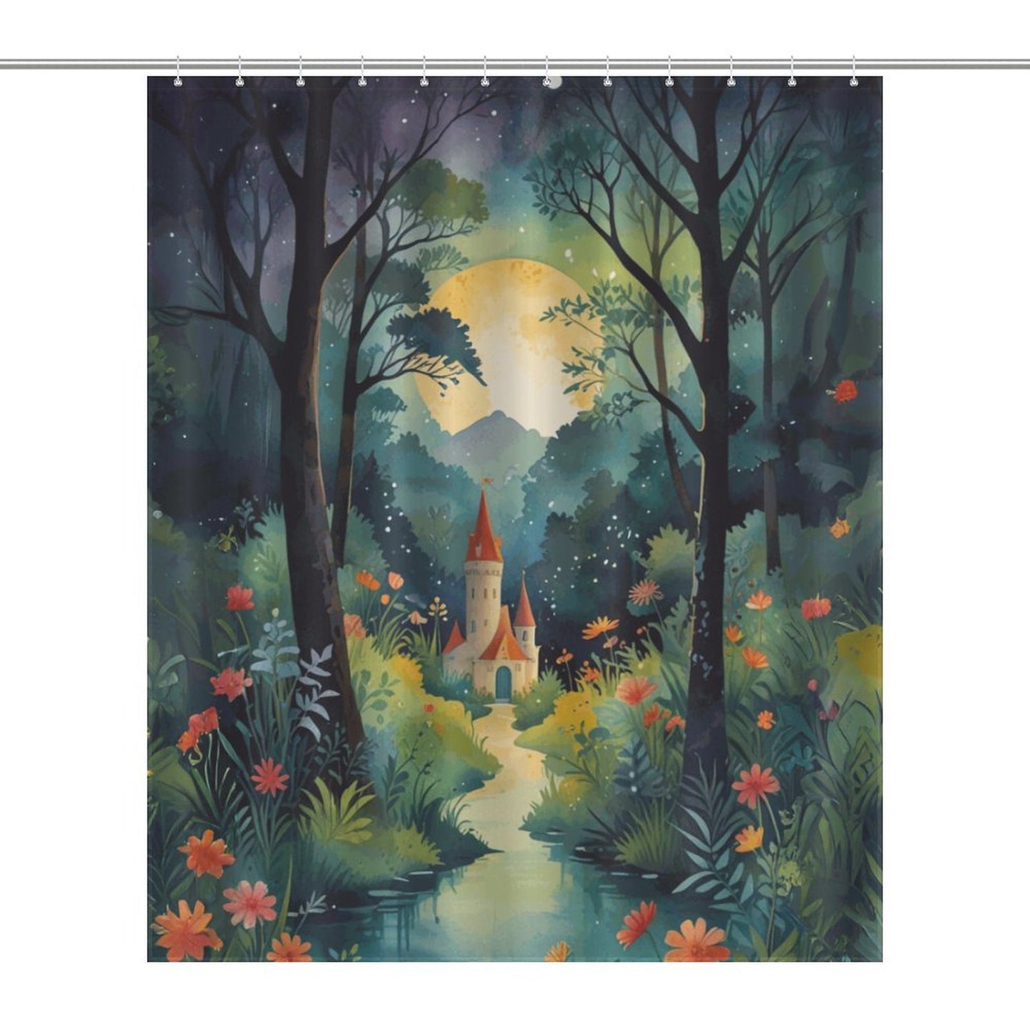 Fairytale Castle Shower Curtain, Fantasy Birthday Gift Idea For Her Housewarming