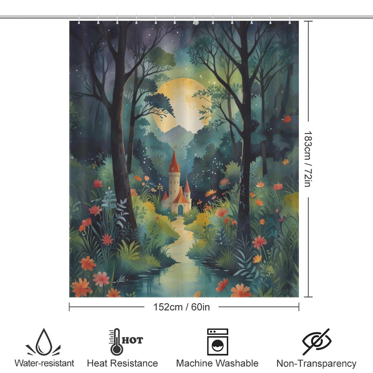 Fairytale Castle Shower Curtain, Fantasy Birthday Gift Idea For Her Housewarming