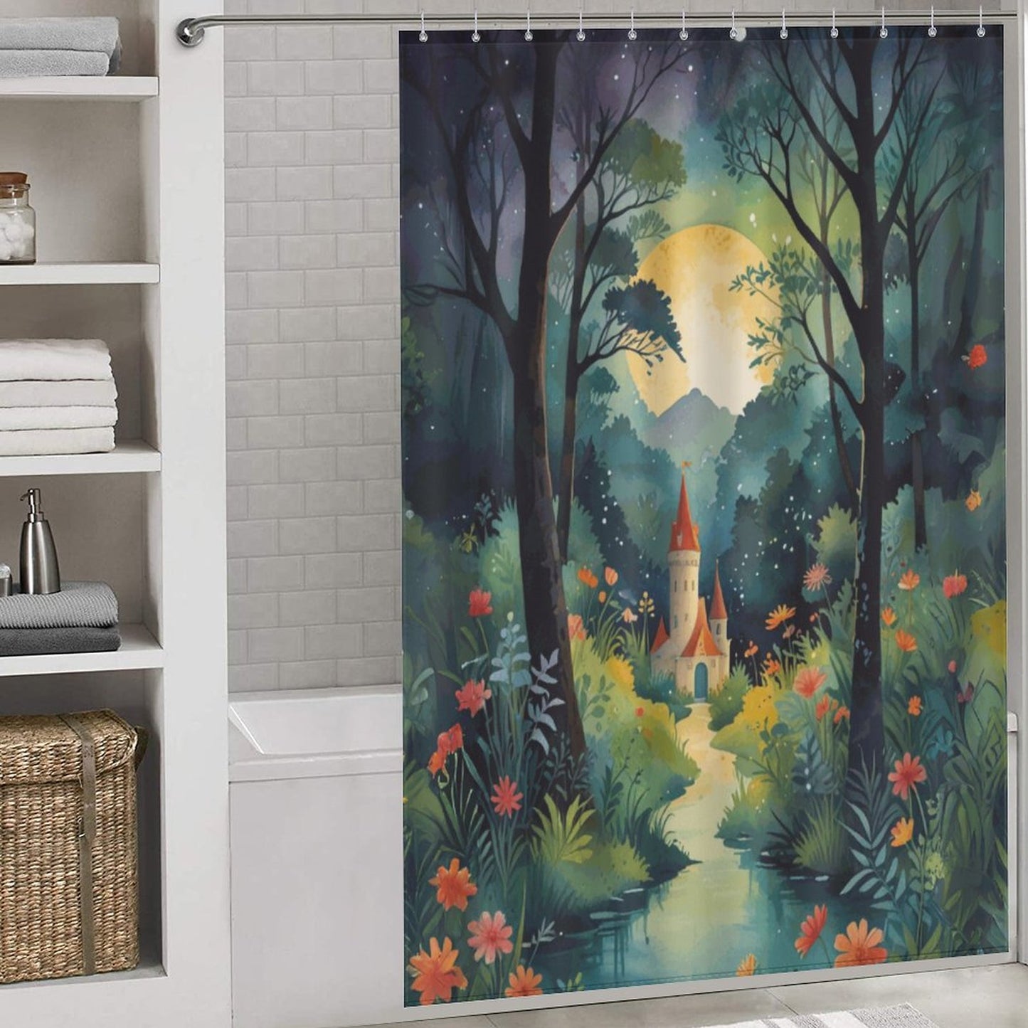 Fairytale Castle Shower Curtain, Fantasy Birthday Gift Idea For Her Housewarming