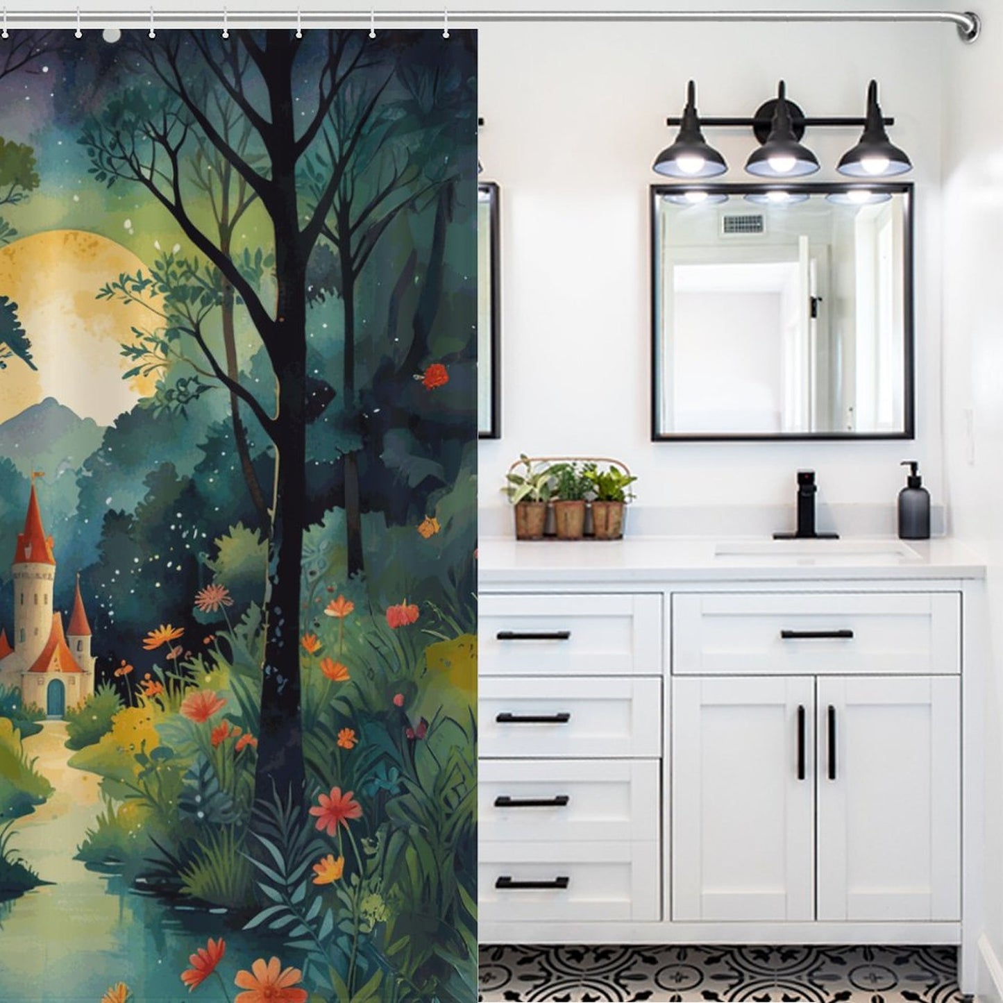 Fairytale Castle Shower Curtain, Fantasy Birthday Gift Idea For Her Housewarming